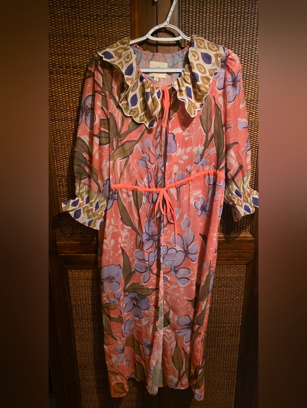 Umgee Large NWT Pink Floral Maxi Duster with Lavender Blooms PTP 23 - Picture 2 of 3